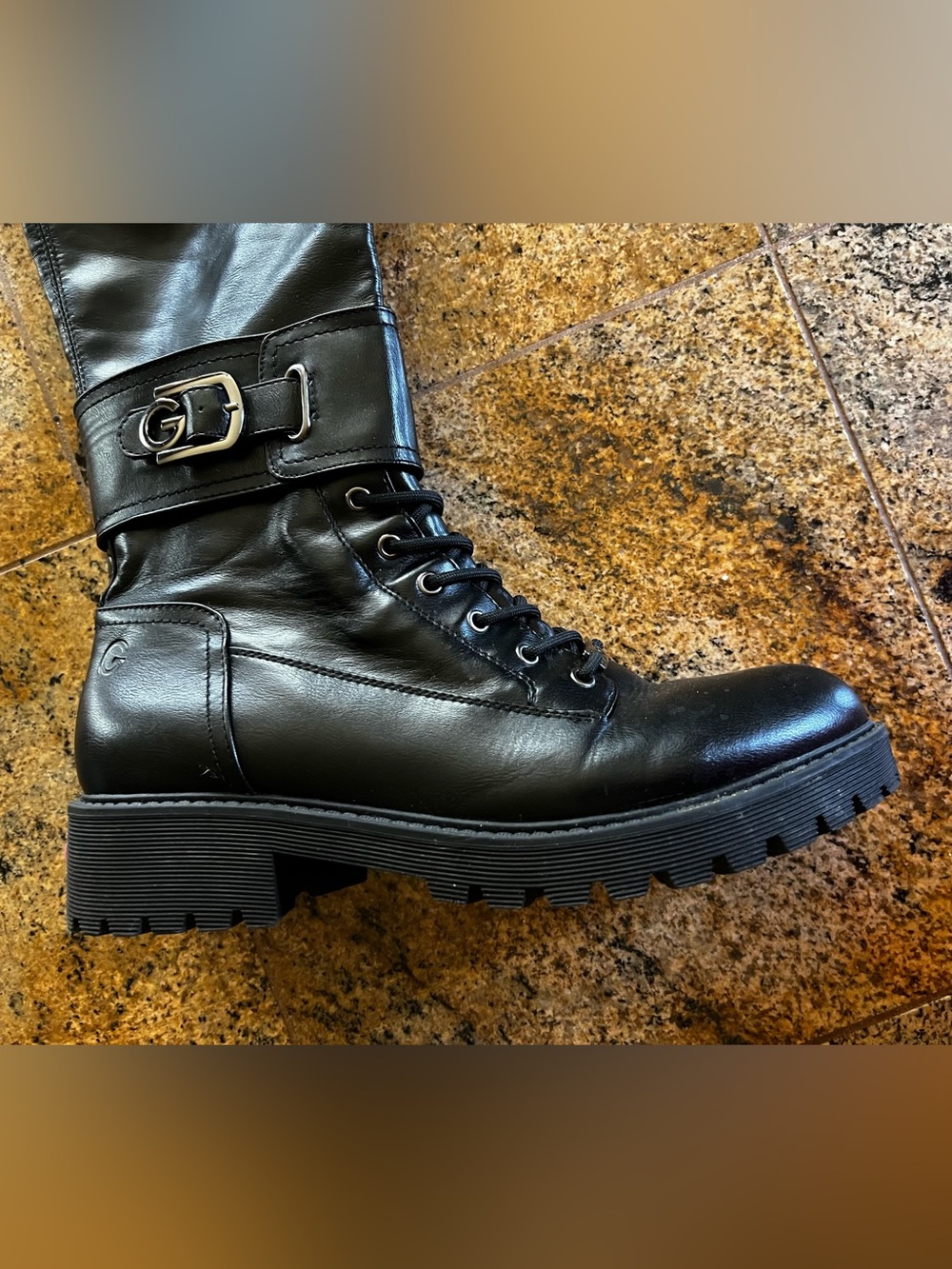 GBG Los Angeles Black Over-the-Knee Lace-Up Combat Boots - Picture 3 of 9